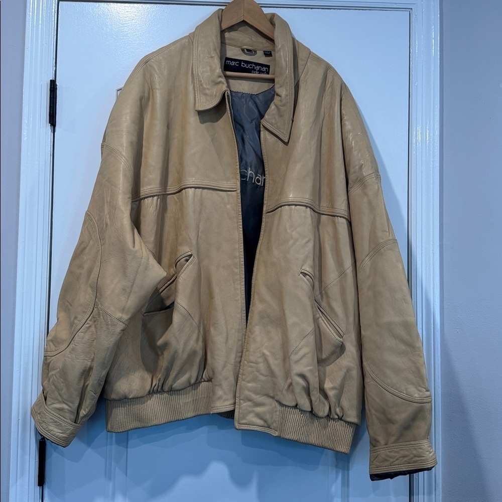 Vintage Marc Buchanan Pelle Pelle Tan 100% Leather Bomber Jckt Sz 56/46 U.S.XXL - Picture 5 of 15